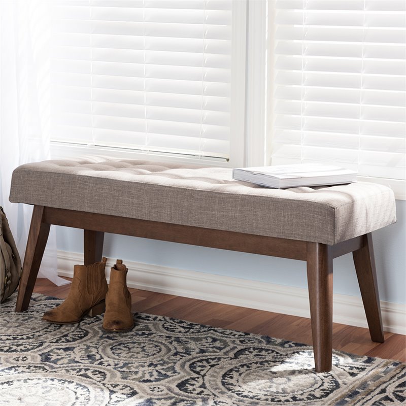 Bowery Hill Button Tufted Bedroom Bench in Light Gray