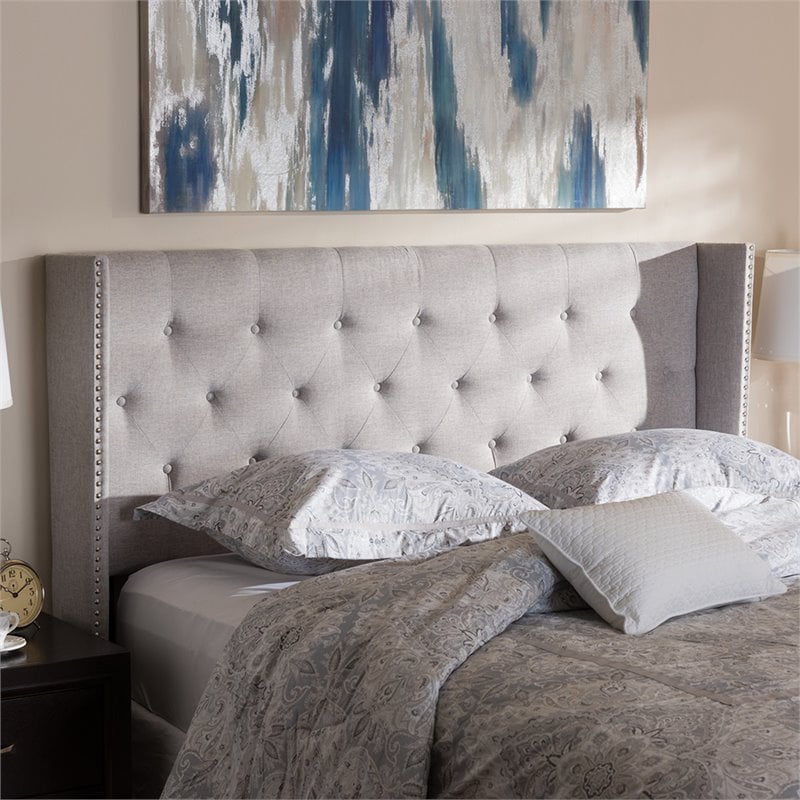 Bowery Hill King Winged Panel Headboard in Grayish Beige
