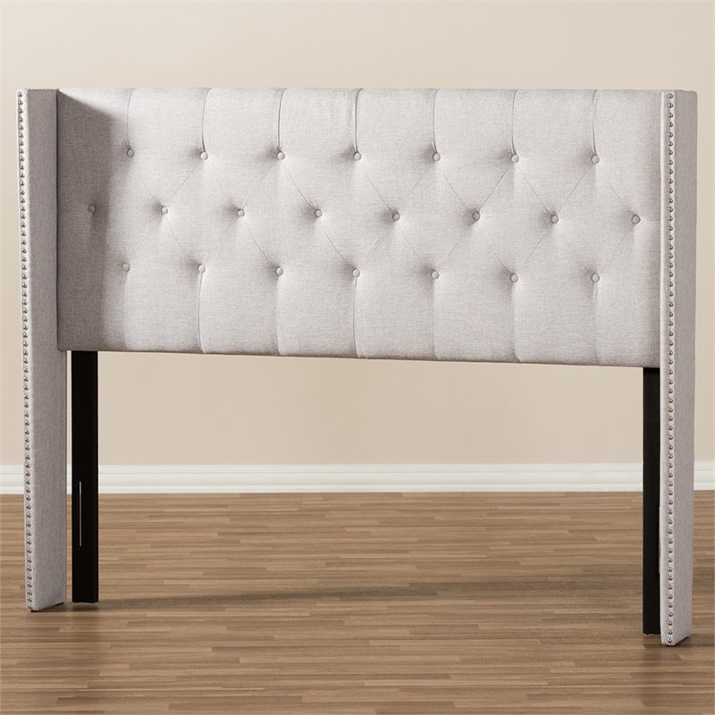 Bowery Hill King Winged Panel Headboard in Grayish Beige