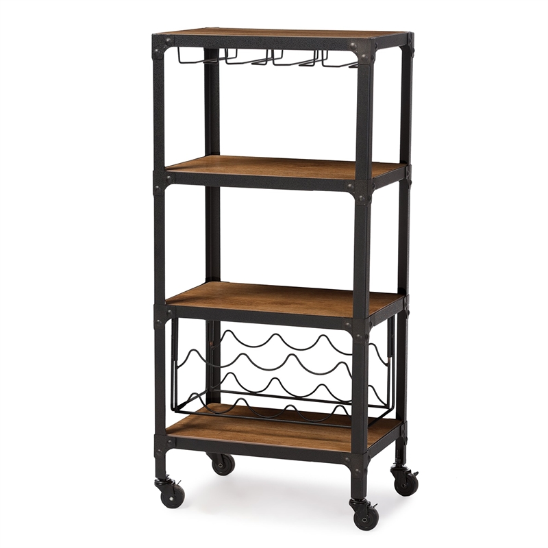 Bowery Hill Mobile Wine Rack in Antique Black and Brown