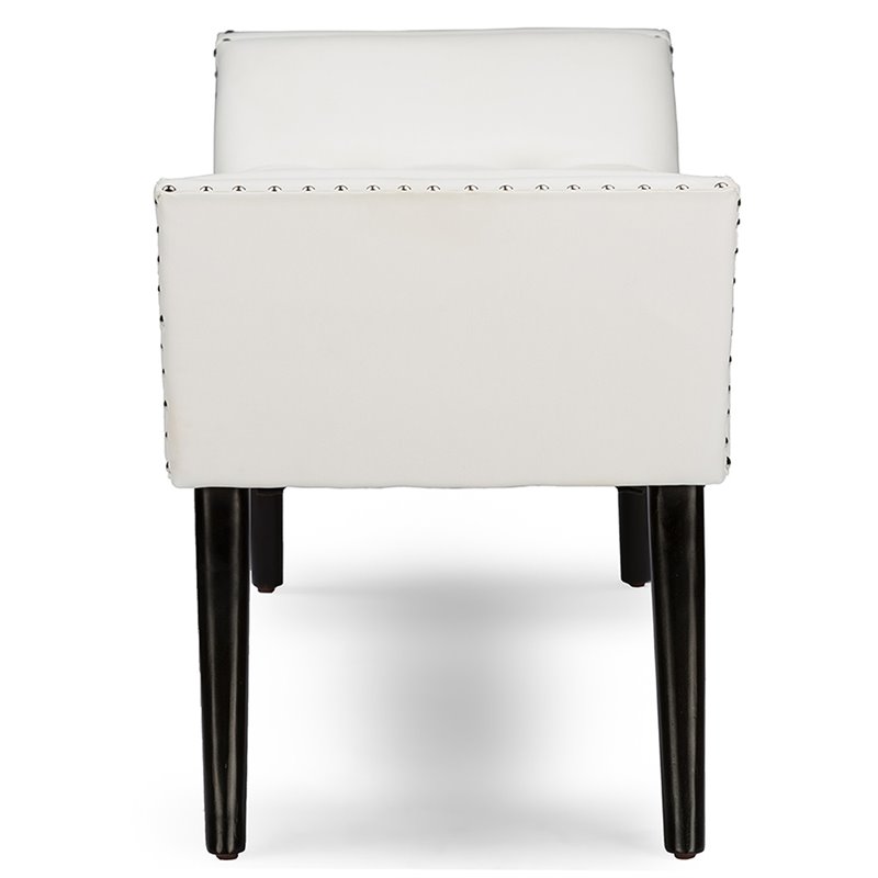 Bowery Hill Faux Leather Tufted Ottoman Bench in White