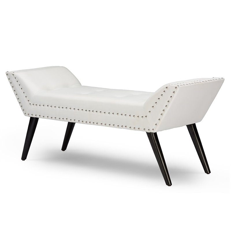 Bowery Hill Faux Leather Tufted Ottoman Bench in White