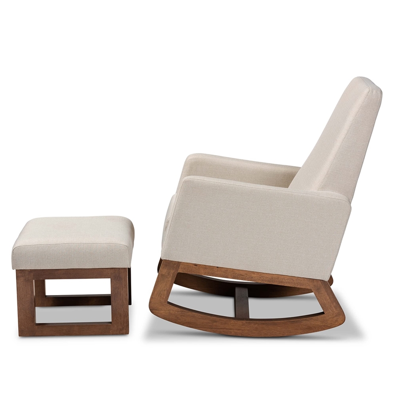 Bowery Hill Modern Fabric Upholstered Rocker and Ottoman in Beige