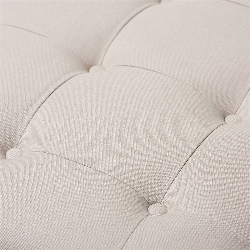 Bowery Hill Linen Beige Coffee Table Ottoman Square Button-Tufted 39.37