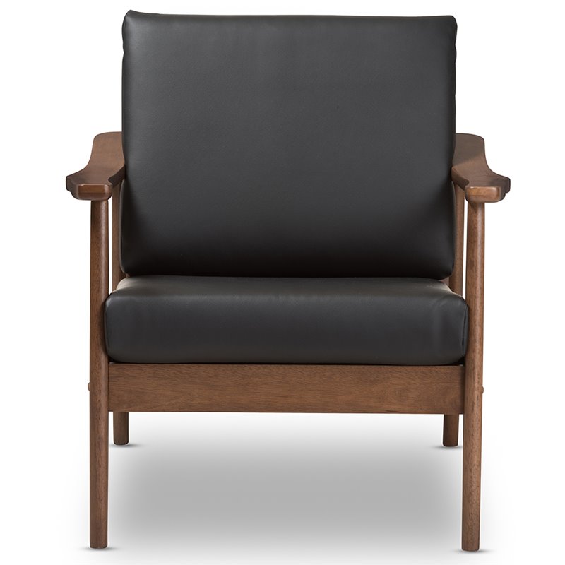 Bowery Hill Faux Leather Black and Brown Accent Arm Chair Rectangular Removable Cushions 29.53