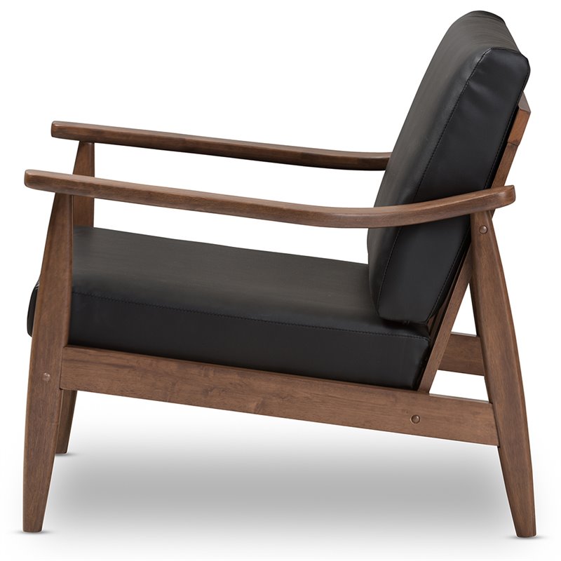 Bowery Hill Faux Leather Black and Brown Accent Arm Chair Rectangular Removable Cushions 29.53