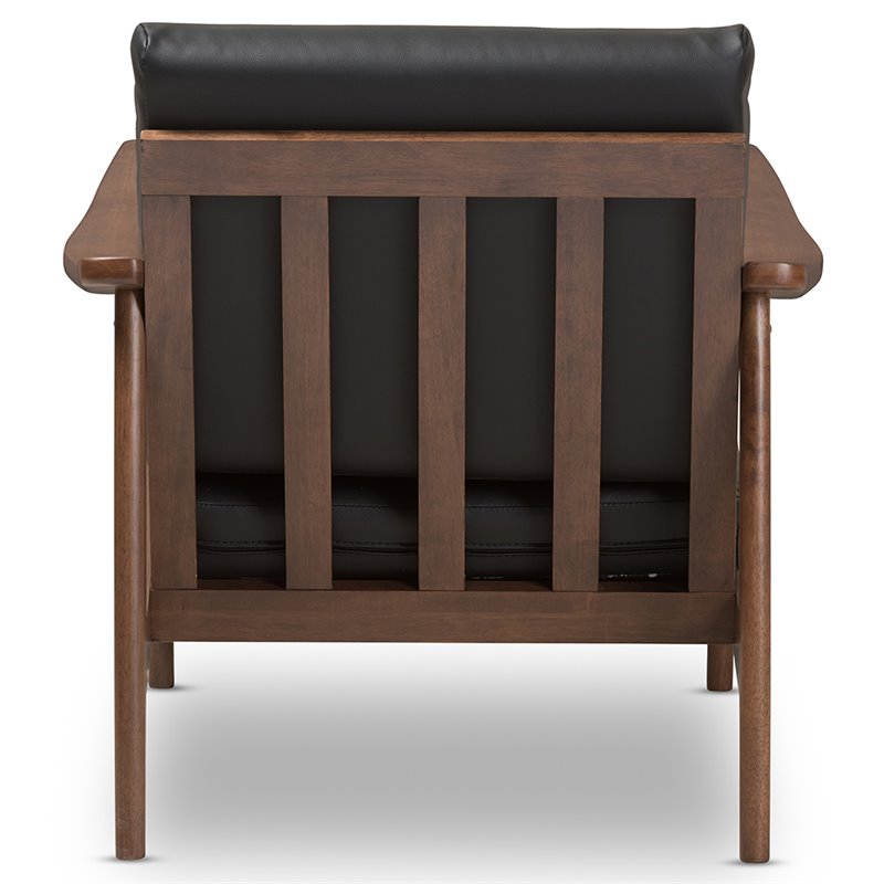 Bowery Hill Faux Leather Black and Brown Accent Arm Chair Rectangular Removable Cushions 29.53