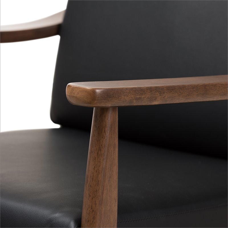Bowery Hill Faux Leather Black and Brown Accent Arm Chair Rectangular Removable Cushions 29.53