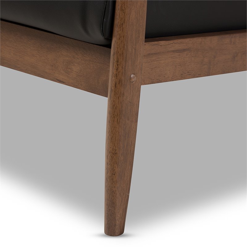 Bowery Hill Faux Leather Black and Brown Accent Arm Chair Rectangular Removable Cushions 29.53