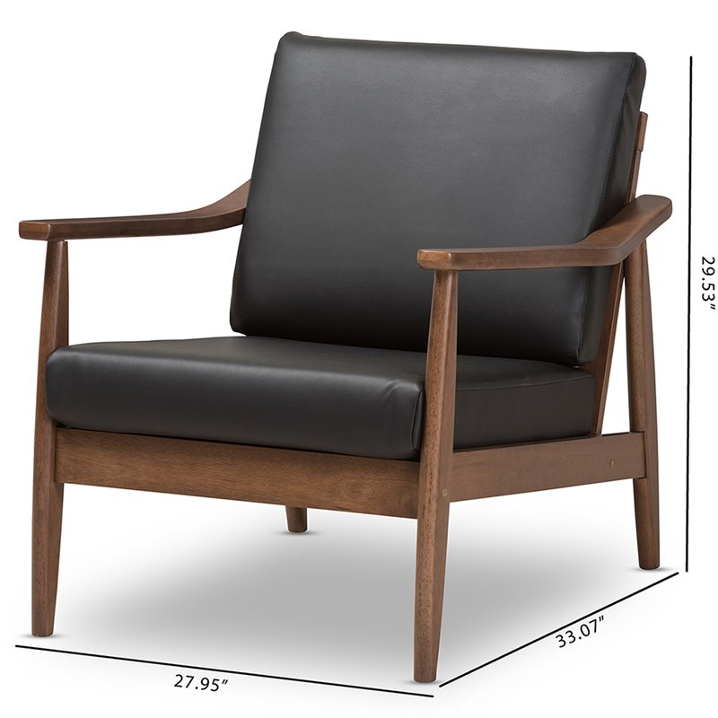Bowery Hill Faux Leather Black and Brown Accent Arm Chair Rectangular Removable Cushions 29.53