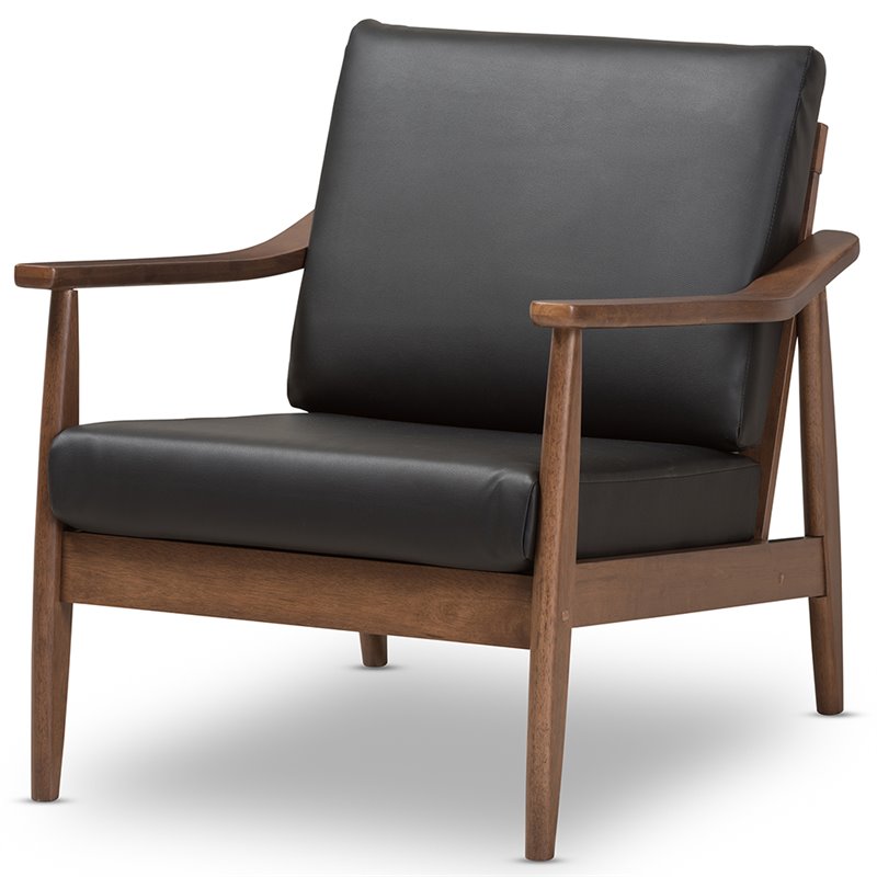 Bowery Hill Faux Leather Black and Brown Accent Arm Chair Rectangular Removable Cushions 29.53