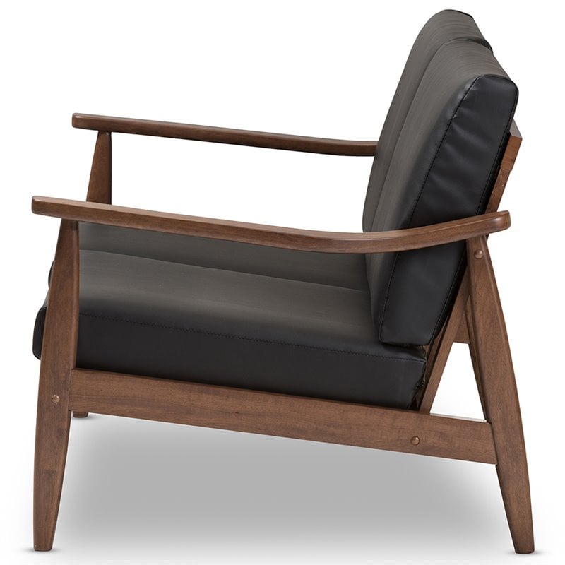 Bowery Hill Faux Leather Loveseat in Black and Walnut Brown