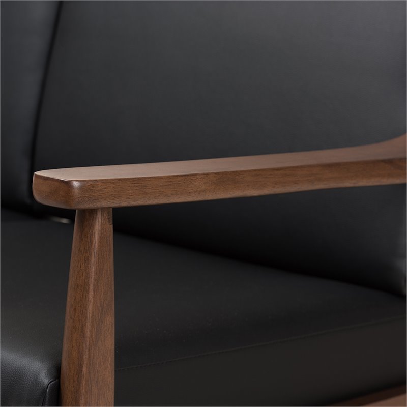 Bowery Hill Faux Leather Loveseat in Black and Walnut Brown