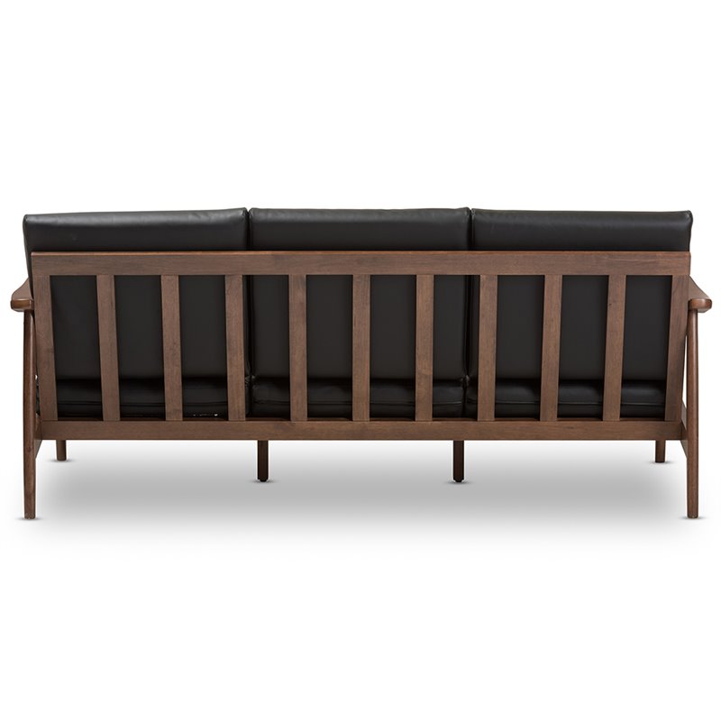Bowery Hill Faux Leather Black Sofa Rectangular Removable Cushions 72