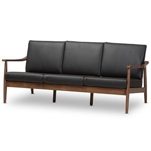 Bowery Hill Faux Leather Black Sofa Rectangular Removable Cushions 72&quot Unassembled