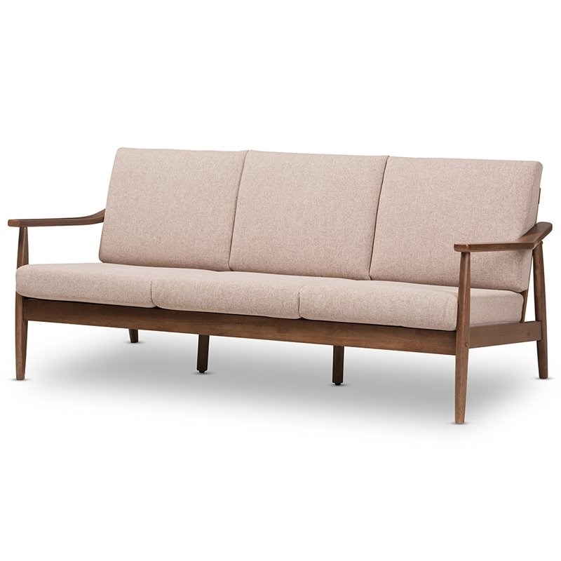 Bowery Hill Fabric Sofa in Light Brown and Walnut Brown