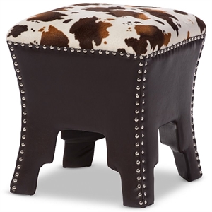 Bowery Hill Faux Leather Foot Stool in Cow Print