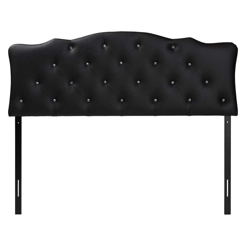 Bowery Hill Modern Faux Leather Tufted Queen Panel Headboard in Black