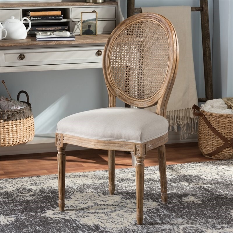 Bowery Hill Dining Side Chair in Weathered Oak and Beige