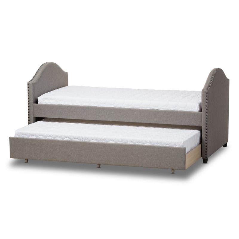 Bowery Hill Upholstered Daybed with Trundle in Gray