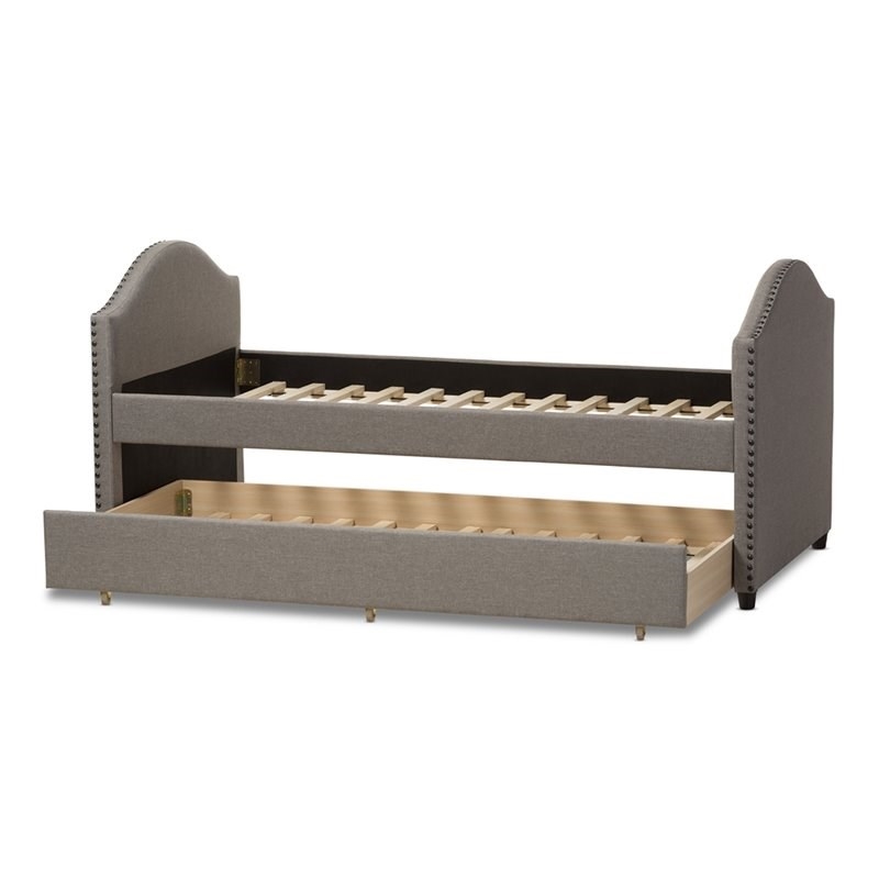 Bowery Hill Upholstered Daybed with Trundle in Gray