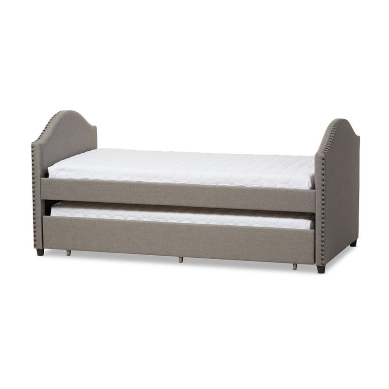 Bowery Hill Upholstered Daybed with Trundle in Gray