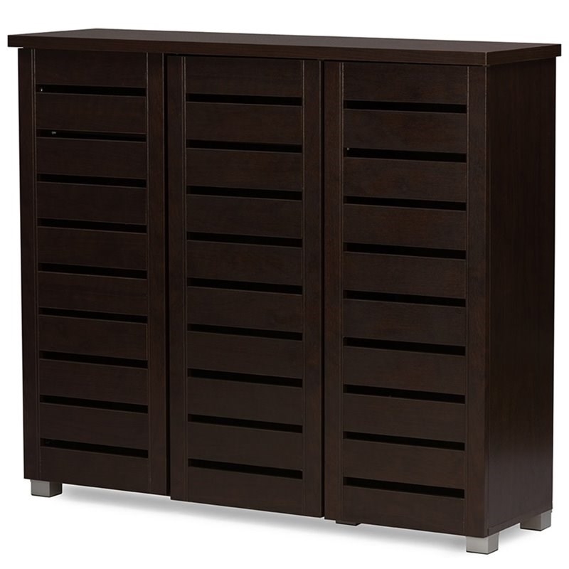Bowery Hill Wood Dark Brown Shoe Cabinet Rectangular Ventilated Unassembled