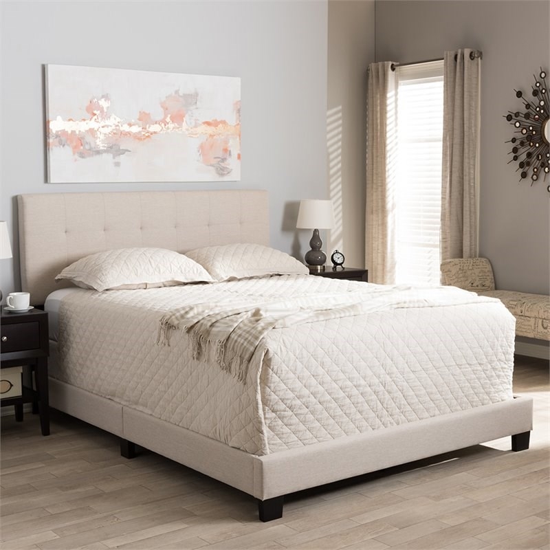 Bowery Hill Tufted Queen Panel Bed in Beige