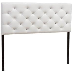 Bowery Hill Modern Faux Leather Tufted Full-Size Panel Headboard in White