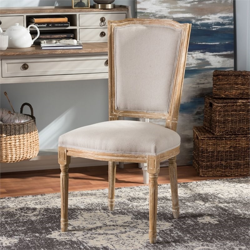 Bowery Hill Dining Side Chair in Weathered Oak and Beige