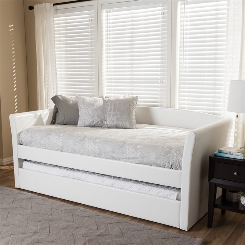 Bowery Hill Faux Leather White Daybed Rectangular Guest Trundle Unassembled