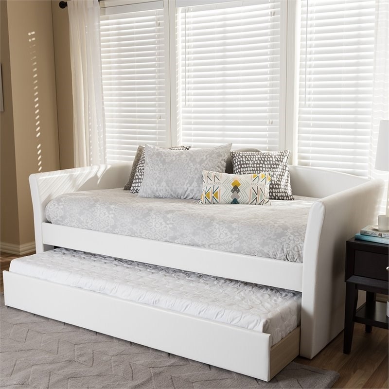 Bowery Hill Faux Leather White Daybed Rectangular Guest Trundle Unassembled