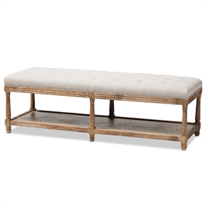 Bowery Hill Cotton Linen Beige Bench Rectangular Button Tufted 57.48&quot Fully Assembled