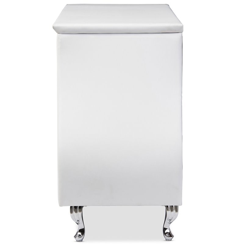 Bowery Hill 6 Drawer Faux Leather Double Dresser in Matte White