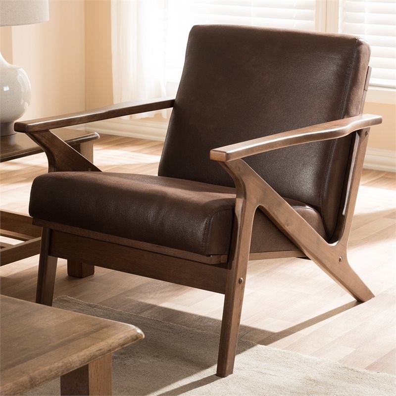 Bowery Hill Faux Leather Accent Arm Chair in Brown and Brown