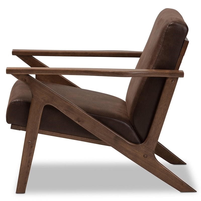 Bowery Hill Faux Leather Accent Arm Chair in Brown and Brown