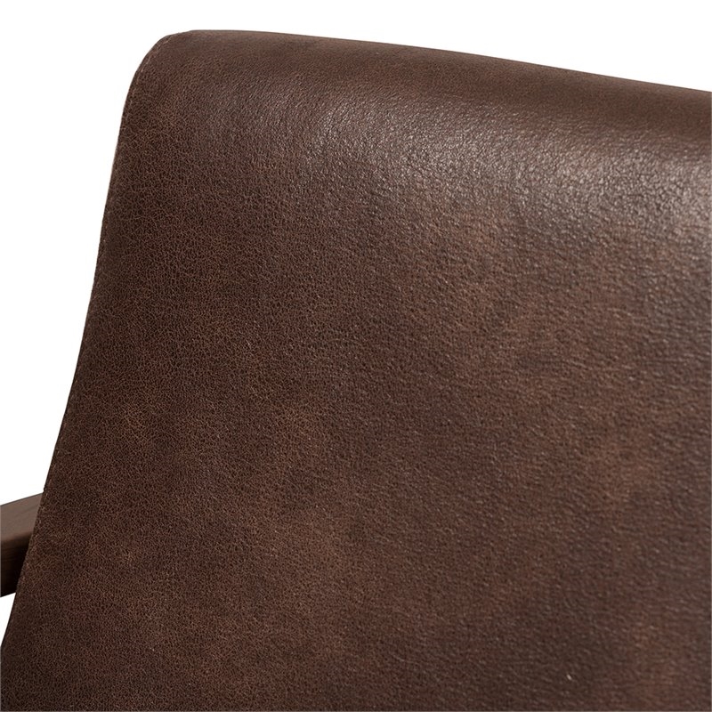 Bowery Hill Mid-Century Wood/Faux Leather Accent Arm Chair with Ottoman in Brown