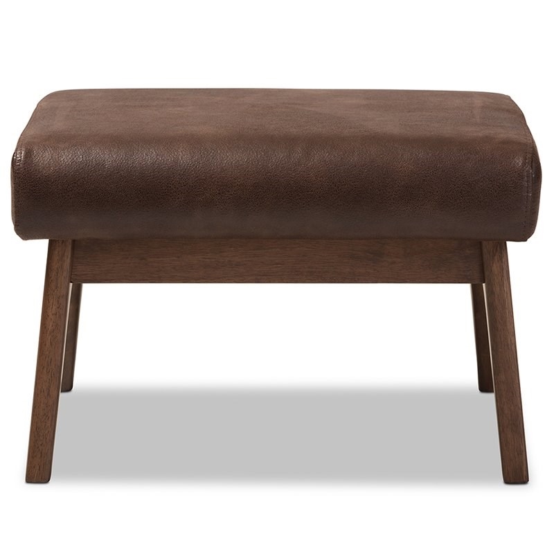 Bowery Hill Faux Leather Brown Ottoman Rectangular Mid-Century 22.64