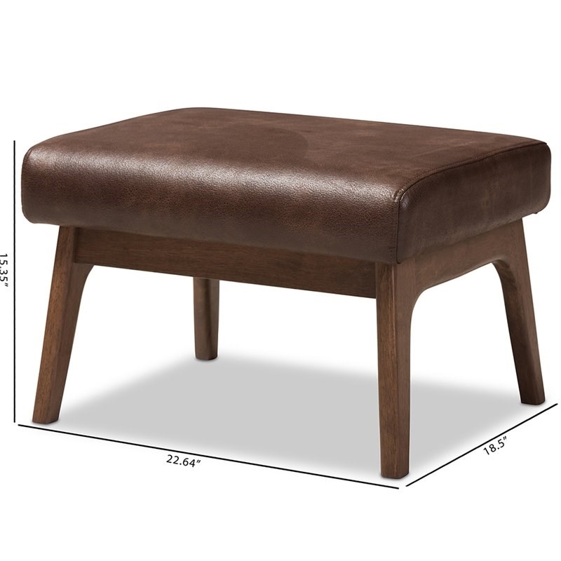 Bowery Hill Faux Leather Brown Ottoman Rectangular Mid-Century 22.64