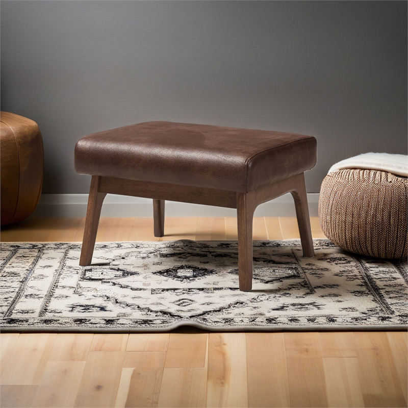 Bowery Hill Faux Leather Brown Ottoman Rectangular Mid-Century 22.64