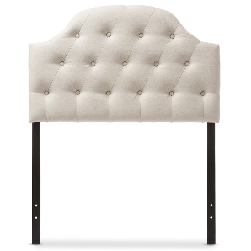 Bowery Hill Polyester Light Beige Twin Headboard Upholstered Button-Tufted Adjustable Legs Self-Assembly Required