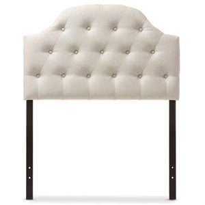 Bowery Hill Polyester Light Beige Twin Headboard Upholstered Button-Tufted Adjustable Legs Self-Assembly Required