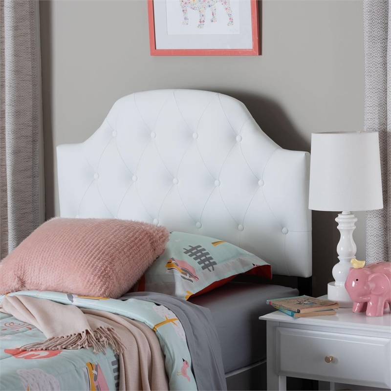 Bowery Hill Faux Leather Upholstered Twin Headboard w/ Adjustable Legs in White