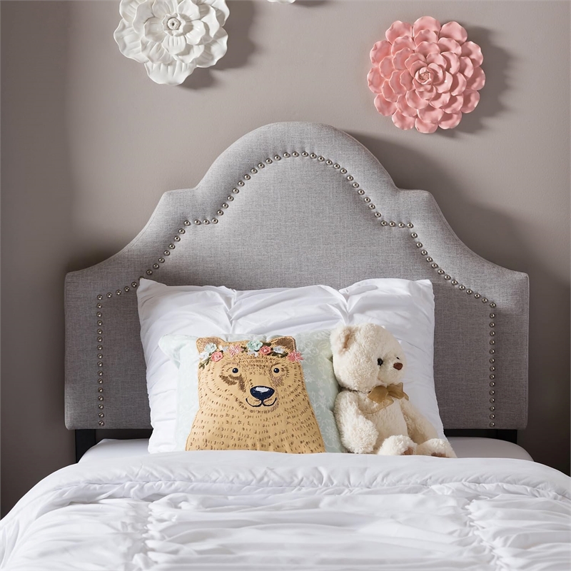 Bowery Hill Modern Upholstered Twin Headboard in Grayish Beige