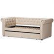 Bowery Hill Fabric Light Beige Daybed Rolled Arms with Trundle 95.28