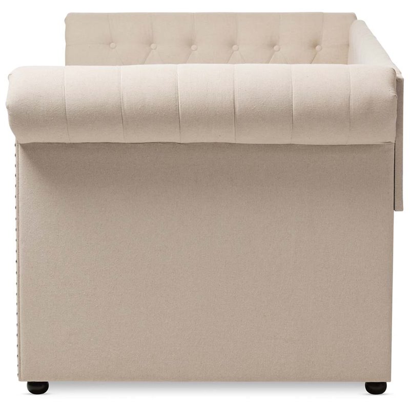 Bowery Hill Fabric Light Beige Daybed Rolled Arms with Trundle 95.28