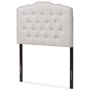 Bowery Hill Fabric Grayish Beige Twin Headboard Curvy Button-Tufted 39.17&quot Unassembled