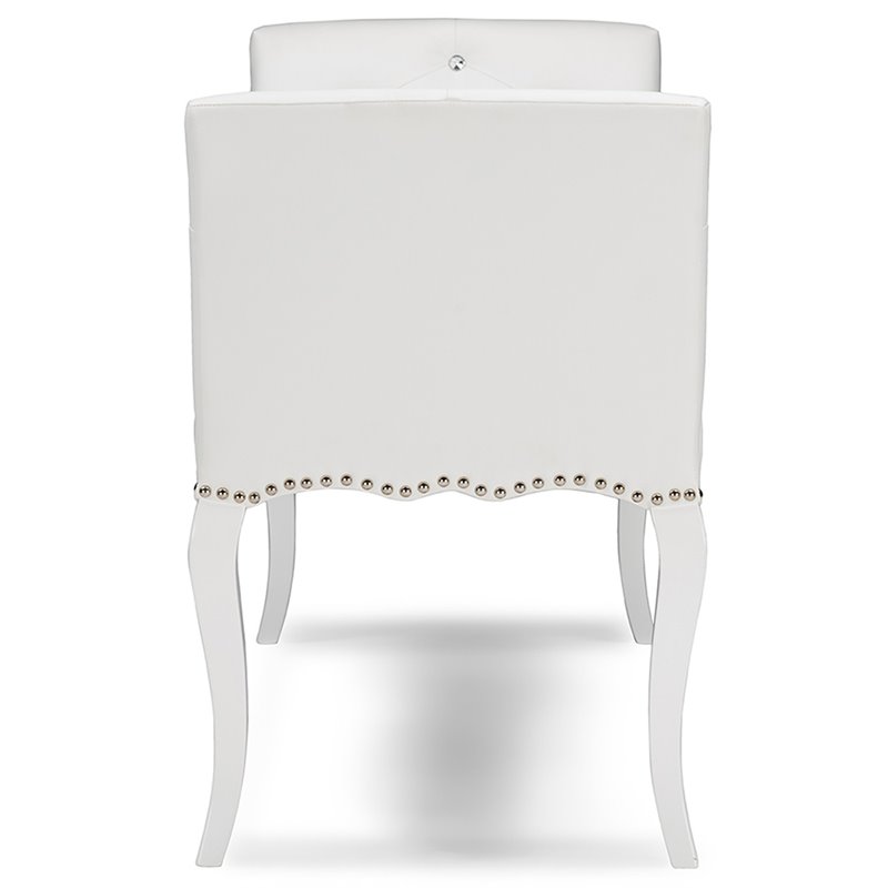 Bowery Hill Contemporary Faux Leather Tufted Bench in White