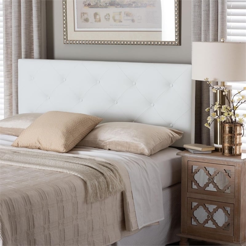 Bowery Hill Modern Faux Leather Tufted King Panel Headboard in White