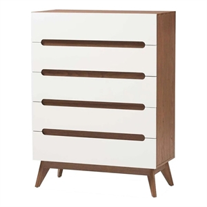 Bowery Hill Mid-Century 5-Drawer Board Wood Chest in White/Walnut